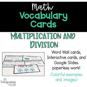 Preview of Interactive Word Wall Math Vocab Cards & Digital Cards: Multiplication Division