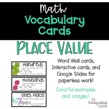 Preview of Interactive Word Wall Math Vocabulary Cards & Digital Cards: Place Value