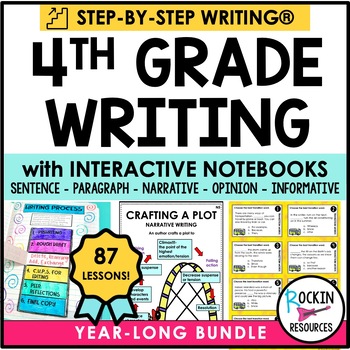 Preview of 4th Grade Full Year Writing Curriculum with Printable Interactive Notebook, ELA