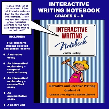 Preview of Five Interactive Writing Notebook Lessons, Grades 6 - 8  CC Aligned