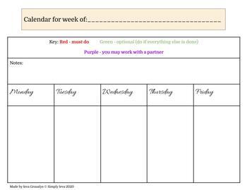 Preview of Interactive - editable weekly lesson calendar 