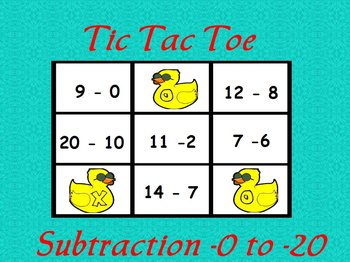 Preview of Interactive flipchart Tic Tac Toe Subtraction Minus 0 to Minus 20 Math Centers