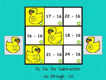 Preview of Interactive flipchart Tic Tac Toe Subtraction Minus 16 to Minus 20 Math Centers