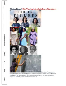 Preview of Interdisciplinary Worksheet for "Hidden Figures"