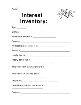 Interest Inventory by Dyan Branstetter | Teachers Pay Teachers