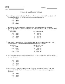 Preview of Interest and Percent Quiz Generator