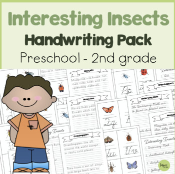 Preview of Interesting Insects Handwriting Pack, Prek-2nd, Bug Alphabet cards, Copywork