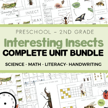 Preview of Interesting Insects Unit BUNDLE - Math, Science, Literacy, Handwriting, Prek-2nd
