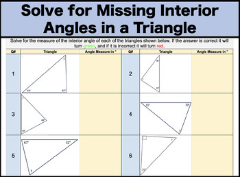 Preview of Interior Angles of a Triangle Self Checking Google Sheets