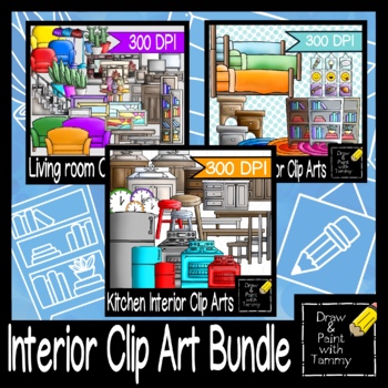 Preview of Interior House Clip Art Bundle Featuring Living Room, Kitchen and Bedroom Themes