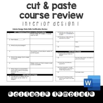 Preview of Interior Design 1 Course Review/Study Guide (Editable)