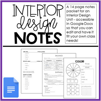 Preview of Interior Design Unit Notes | Editable in Google Slides | FCS Exploration