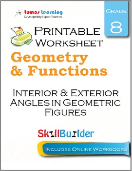 Preview of Interior & Exterior Angles in Geometric Figures Printable Worksheet, Grade 8