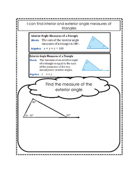 Interior And Exterior Angle Measures Of Triangles Notes Page