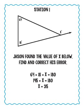 Interior And Exterior Angles In Triangles Error Analysis Stations