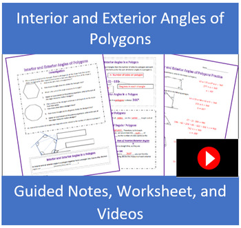 Preview of Interior and Exterior Angles of Polygons Guided Notes with Video