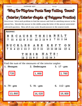 Polygons Interior And Exterior Angles Thanksgiving Practice Riddle Worksheet