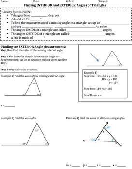 angles notes triangles guided interior exterior matching activity