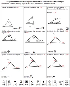 Interior And Exterior Angles Of Triangles Guided Notes Matching Activity