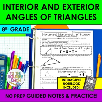 Preview of Interior and Exterior Angles of Triangles Notes & Practice | Guided Notes