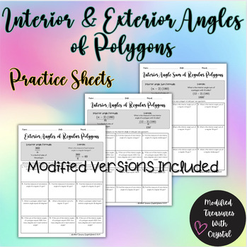Interior And Exterior Angles Of A Polygon Modified Worksheets