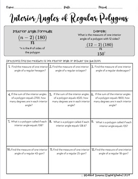 Interior And Exterior Angles Of A Polygon Modified Worksheets