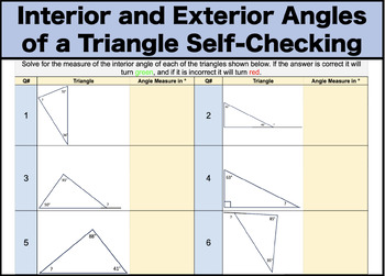 Preview of Interior and Exterior Angles of a Triangle Self Checking Google Sheets