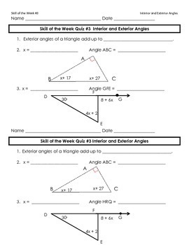 Interior And Exterior Angles In A Triangle Worksheets