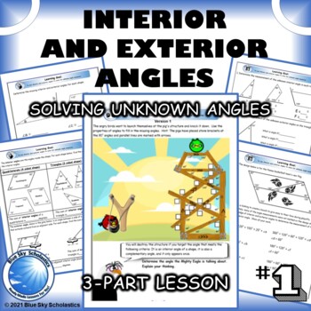 Preview of Interior and Exterior Angles to Solve Missing or Unknown Angles 3-Part Lesson