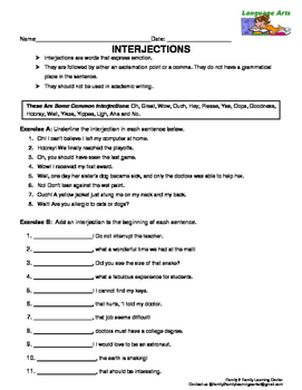 Preview of Interjection Worksheet