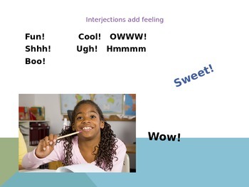 Preview of Interjections Powerpoint Presentation for Common Core Language Objective