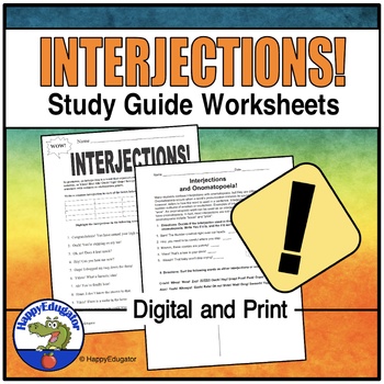 Preview of Interjections Study Guide Worksheets with Practice Exercises Digital and Print