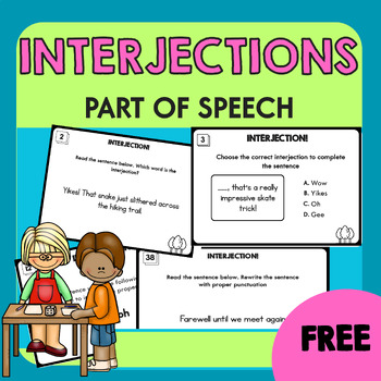 Preview of Interjections Task Cards | Parts of Speech Activities | Grammar Practice 4th 5th