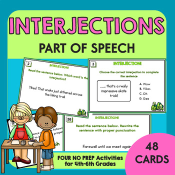 Preview of Interjections Task Cards | Parts of Speech Activities | Grammar Practice 4th 5th