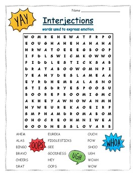 Preview of Interjections Word Search