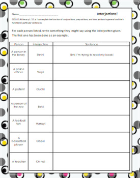 Explain The Function Of Conjunctions Prepositions And Interjections In General And Their Function In Particular Sentences Worksheets Teaching Resources Tpt