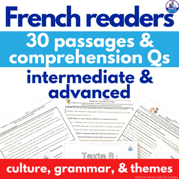 Preview of Intermediate & Advanced French Reading Comprehension BUNDLE 30 Passages & Qs