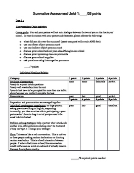 Preview of Intermediate-Advanced Summative Assessment - school and weekend activities