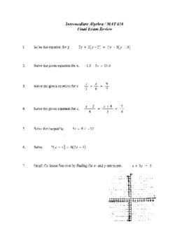 Preview of Intermediate Algebra Exam Review