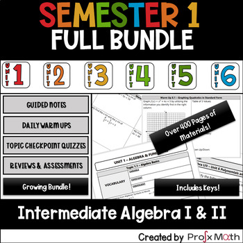 Preview of Intermediate Algebra Semester 1 BUNDLE [Units 1 - 6]