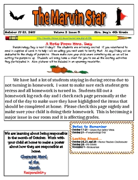 Preview of Intermediate Classroom Newsletter