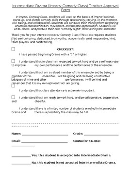 Preview of Intermediate Drama Teacher Approval Form for Student Admittance