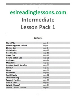 Preview of Intermediate ESL Reading Pack