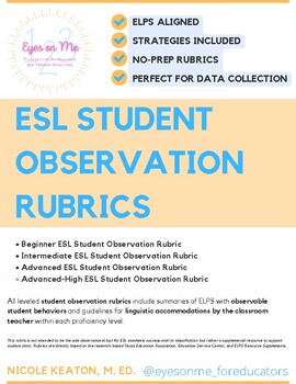 Preview of Intermediate ESL Student Observation Form (ELPS Aligned)