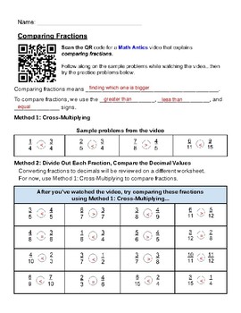 Comparing Fractions With Different Denominators Worksheet for 3rd-5th Grade