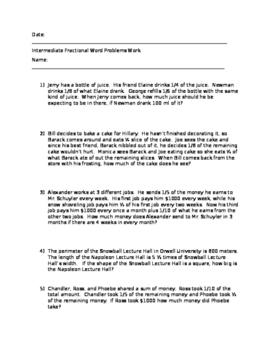 Preview of Intermediate Fractional Word Problems