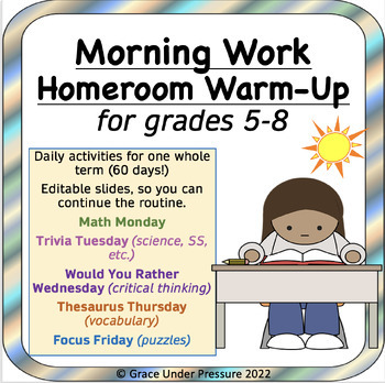 Preview of Intermediate/Middle School Morning Work & Homeroom Warm-Up: Grades 5-8
