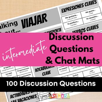 Preview of Intermediate Spanish Discussion Questions/Journal Prompts and Chat Mats