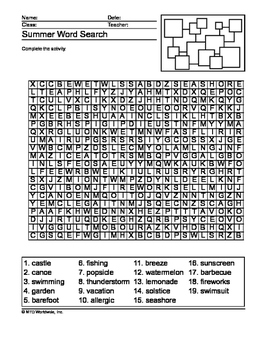 intermediate summer word search printable by lesson machine tpt