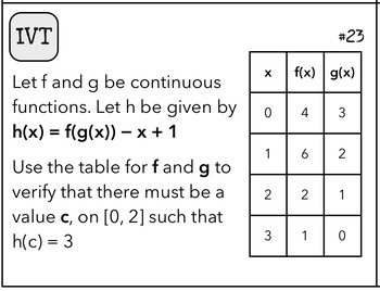 CALCULUS Intermediate Value Theorem - task cards by weatherly | TpT